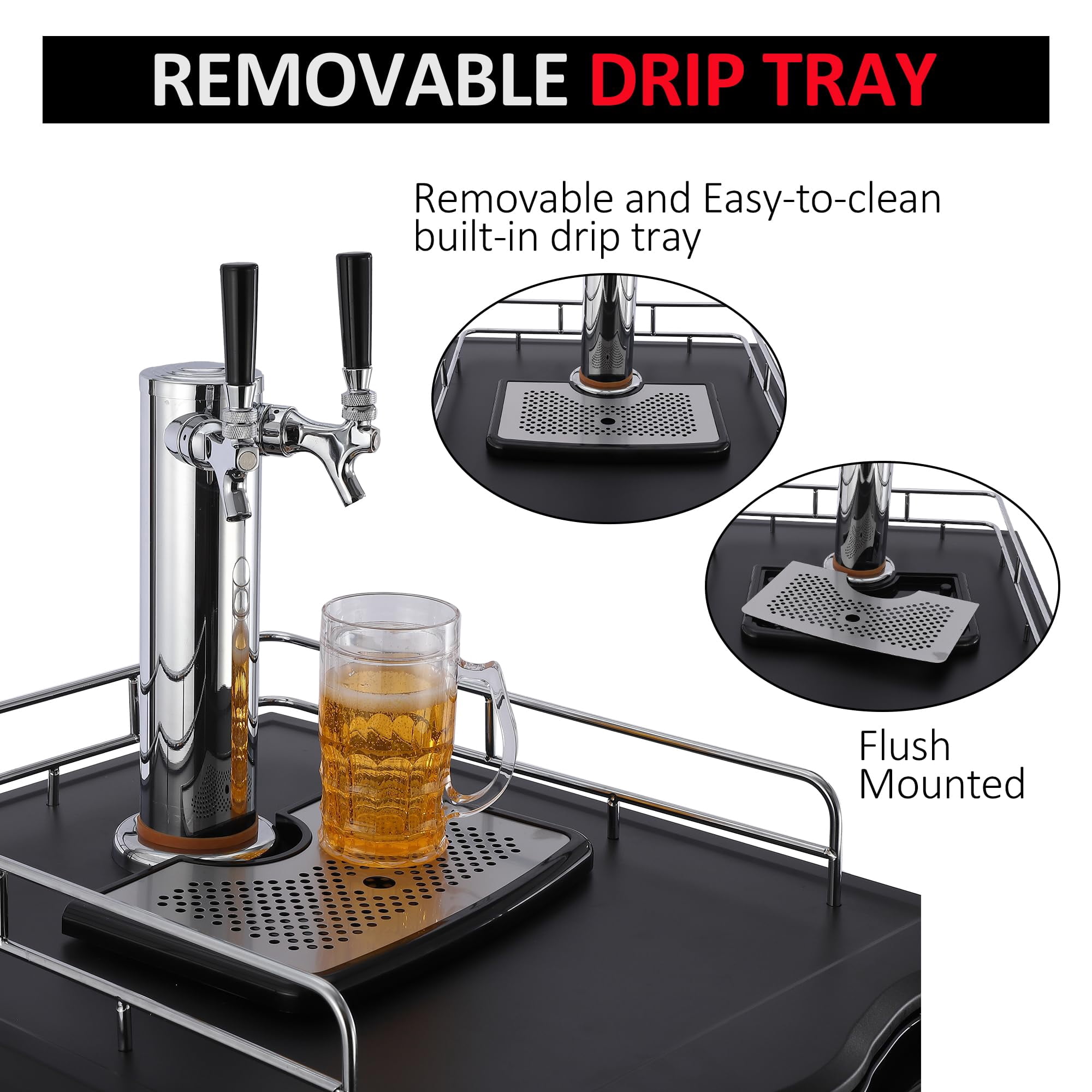 Kselythan Beer Kegerator, Dual Tap Draft Beer Dispenser & Universal Beverage Cooler Full Size Keg Refrigerator With Shelves Stainless Steel Drip Tray & Raill