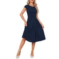thumbnail image 4 of INSPIRE CHIC A-Line Dress for Women Boat Neck Cap Sleeve Pleated Vintage Cocktail Party Midi Dresses XS Navy, 4 of 6