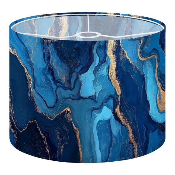 Linen Drum Lampshades Blue marble gold abstract Indigo ocean blue marbling 13"x13"x10" Light Shade for Table Lamps Floor Lamp Shades Lampshade Replacement Assembly Required