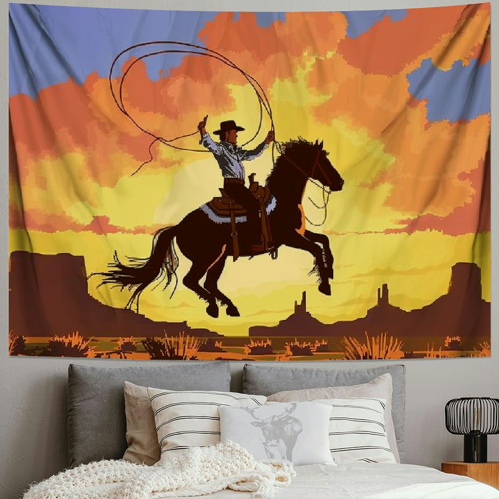 BCIIG Boho Western Sunset Cowboy Rodeo Tapestry Wall Hanging Wild West Tapestry Western Tapestry for Bedroom Boho Western Decor Horse Tapestry Western Wall Decor Walmart