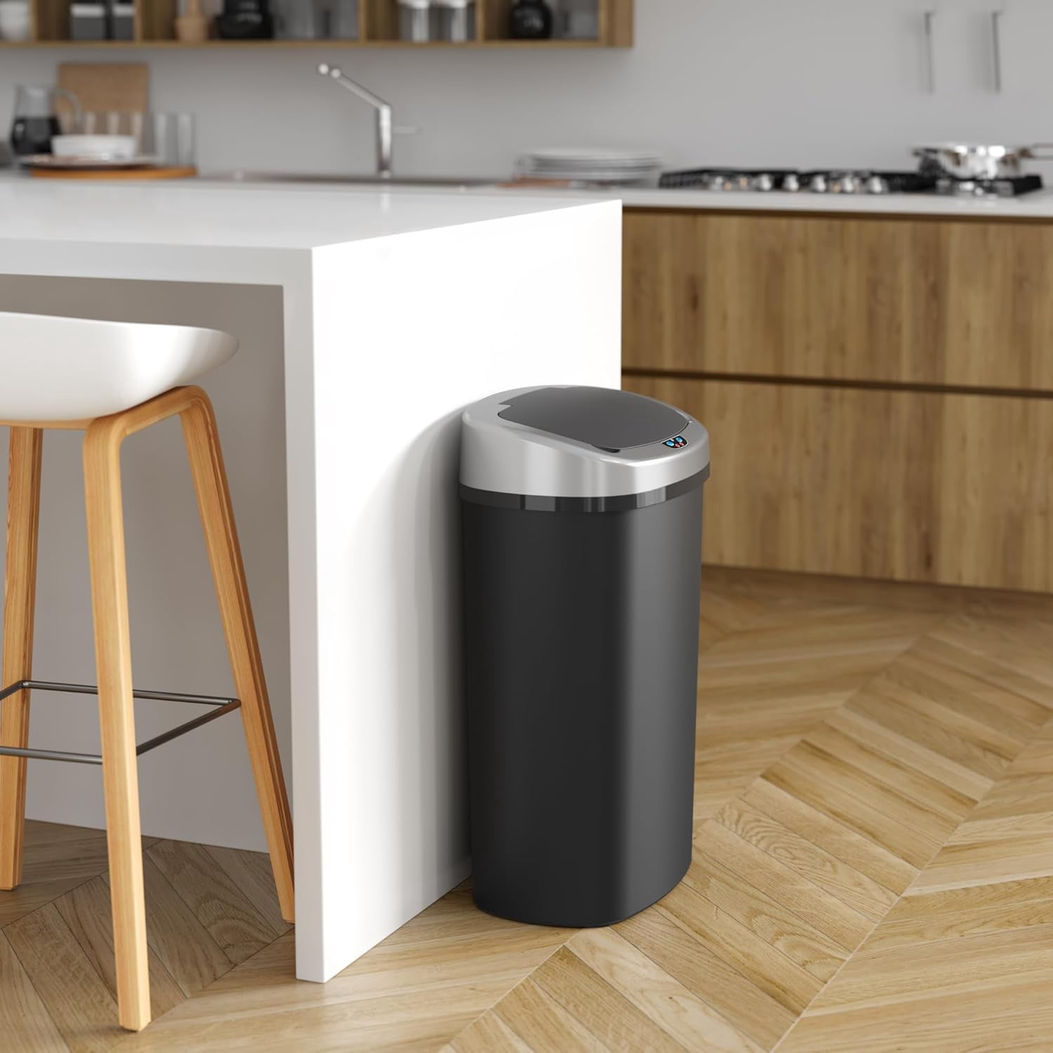 13 Gallon Plastic Sensor Kitchen Trash Can with Odor Filter, Slim Space-Saving Garbage Bin