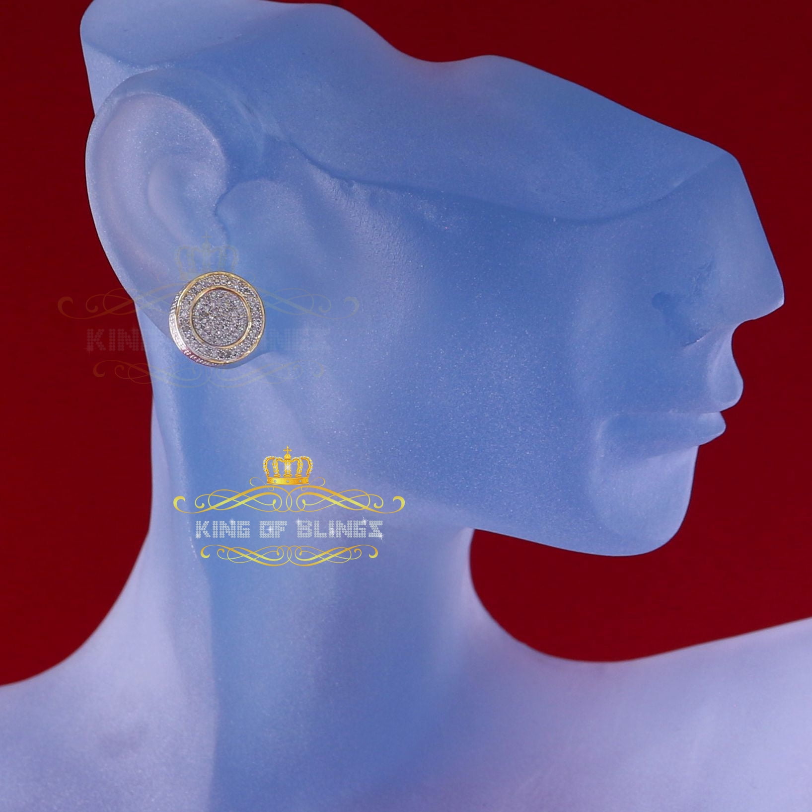 King of Bling's 10K Real Yellow Gold Real Diamond 0.50CT Men's/Women's Round Stud Micro Earring