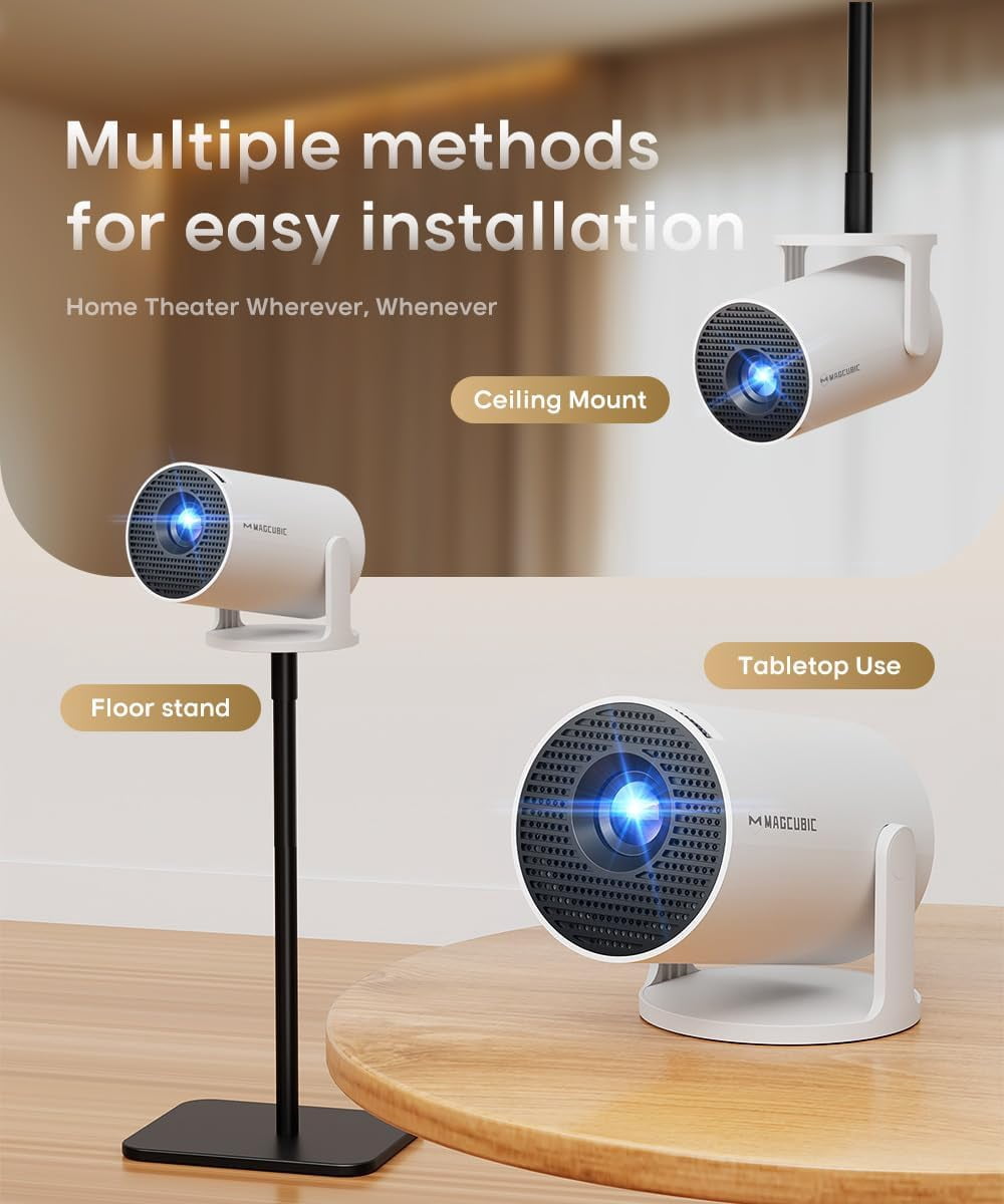 Magcubic Mini Projector 8K 1080P Support with WiFi 6 & BT 5.4 290 ANSI Brightness, Auto Keystone, 180 Degree Rotation, Portable Projector for Home Theater & Outdoor Movies HY300Pro White