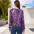 thumbnail image 4 of Women's Sequin Long Sleeve Sparkly Pullover Sweatshirt- X Large, Purple and Gold, 4 of 5