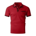 thumbnail image 6 of EHTMSAK Men's Polo Shirts Short Sleeve Henley Lapel Collar Shirts with Pocket Button Up Summer Golf T Shirts Business Fashion Big and Tall Casual Tops Red L, 6 of 6