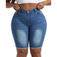 thumbnail image 5 of Gocolloa Women's Plus Size High Waisted Stretchy Jean Shorts 10" Inseam Raw Hem Denim Bermuda Shorts Royal Blue 24W, 5 of 6