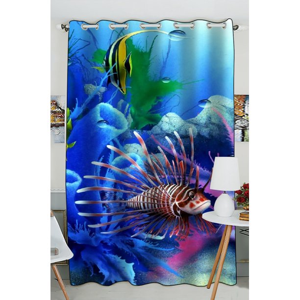 GCKG Fish World Window Curtain,Fish Refreshing Submarine World Grommet
