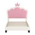 thumbnail image 3 of Twin Upholstered Princess Platform Bed Cream Pink Crown Headboard Footboard Storage, 3 of 9