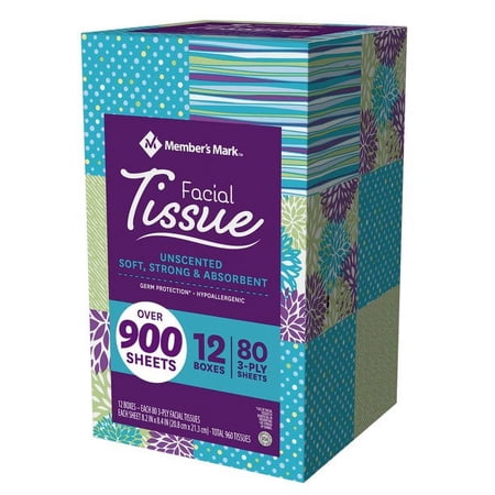 Ultra Soft Facial Tissues, 12 Cube Boxes, 80 3-Ply Tissues per Box (960 Tissues Total)