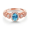 thumbnail image 2 of Gem Stone King 18K Rose Gold Plated Silver Swiss Blue Topaz and White Moissanite Engagement Ring for Women | 1.18 Cttw | Oval Checkerboard 7X5MM | Gemstone November Birthstone | Size 6, 2 of 3