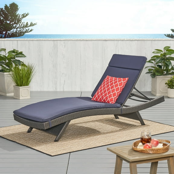 Anthony Outdoor Wicker Adjustable Chaise Lounge with Cushion, Grey
