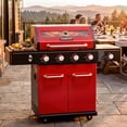 thumbnail image 5 of 4-Burner Propane Gas Grill with Side Burner, 56,000 BTU Outdoor BBQ Grill with Viewing Window, Outdoor Grill 677 Sq. In. Cooking Area, Porcelain-Coated Lid, Red, 5 of 11
