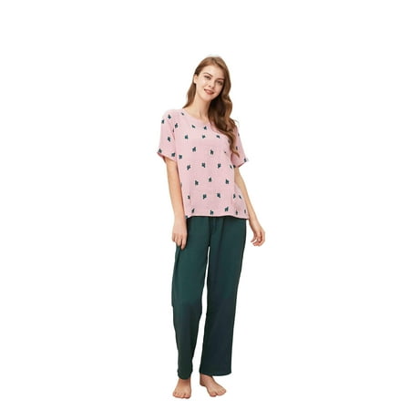 

WORW Womens Soft Cotton Pajama Set - Pink-short Sleeve Large