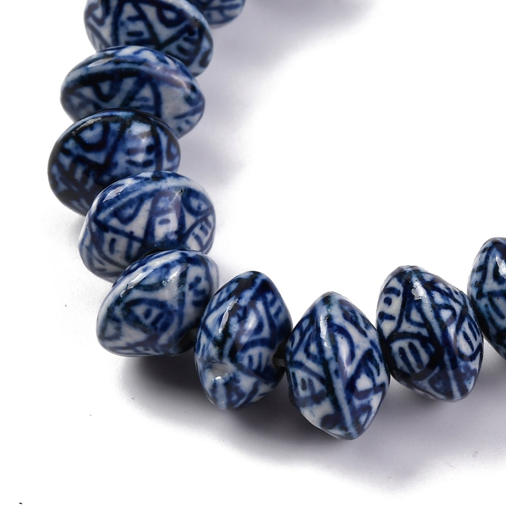 Handmade Blue and White Porcelain Beads Strands Abacus Prussian Blue 12~13.5x8~9mm Hole: 2mm 32pcs/strand 10.24''(26cm)
