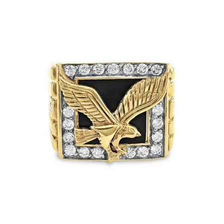 Silver Onyx Eagle Man Ring - 18K Gold Over Sterling Silver Onyx And Cubic Zirconia Eagle Ring SZ 10