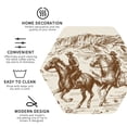 thumbnail image 3 of Picia Western Desert Cowboys1 Printed Leather Coasters for Drinks, 4" Drink Coasters Set of 4 for Tabletop Protection, Handmade Luxurious Home Décor and Housewarming Gift -Hexagon, 3 of 6