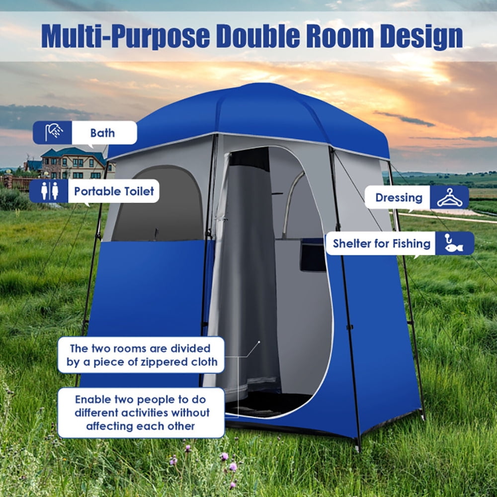 Aimee Lii Double-Room Camping Toilet Tent with Floor and Portable Storage Bag, Easy Set Up Camping Tents Shelter, Blue Aimee Lii Double-Room Camping Toilet Tent with Floor and Portable Storage Bag, Easy Set Up Camping Tents Shelter, Blue