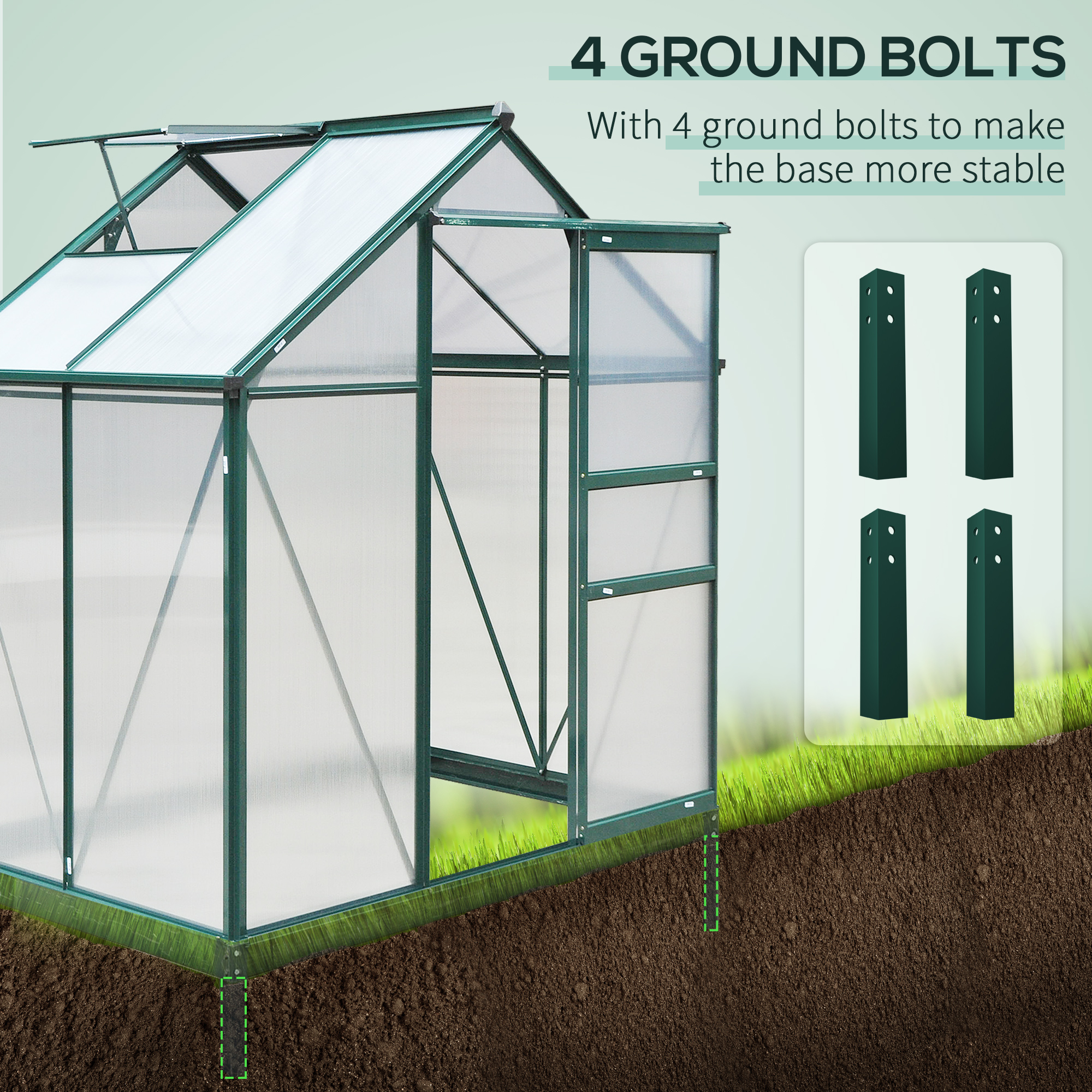Outsunny 6.2' x 4.3' x 6.6' Clear Polycarbonate Greenhouse Large Walk-In Green  House Garden Plants Grow Galvanized Base Aluminium Frame w/ Slide Door 