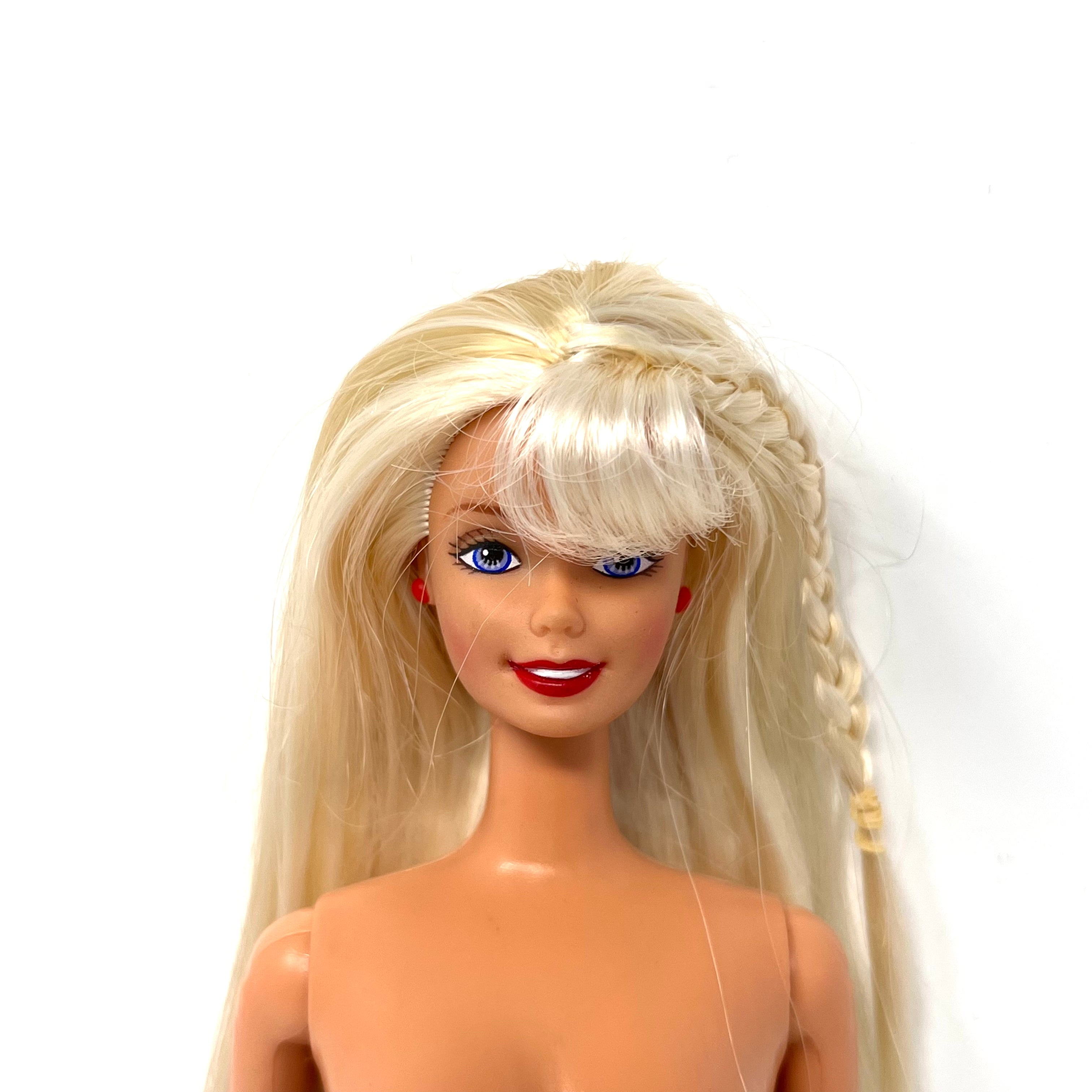Nude Barbie Doll Braid Blond Hair Blue Eyes Red Lips Twist Turn 230