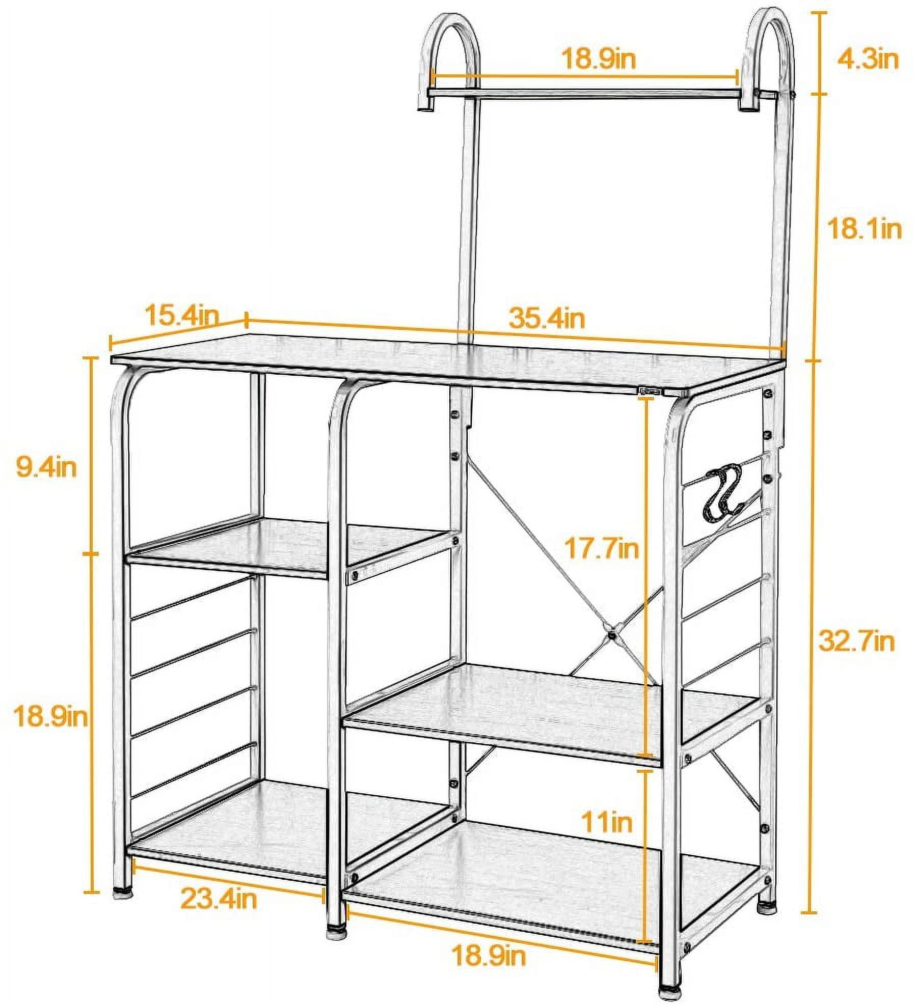 SogesPower Kitchen Island 4-Tier Storage Shelf with Hooks Microwave Oven Stand Multifunction Workstation Shelf Vintage Brown 35.4"L x 15.4"W x 55.1"H