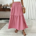 thumbnail image 7 of MIXUE Skirts For Women Summer Solid Color Elastic High Waist A Line Elegant Maxi Skirt Sportswear,Pink,XL, 7 of 7