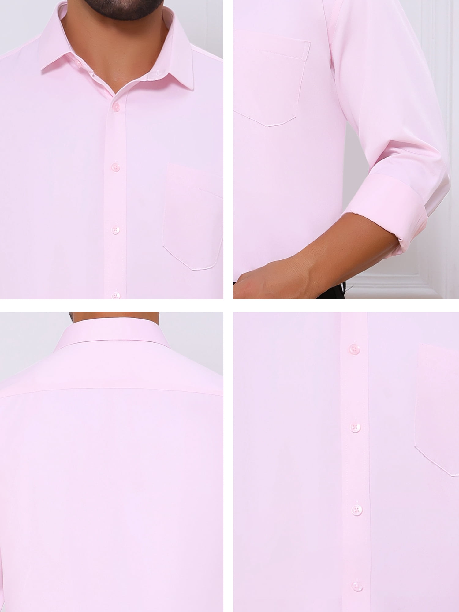 DARING DIVA Men's Point Collar Button Long Sleeve Business Shirts S Pink