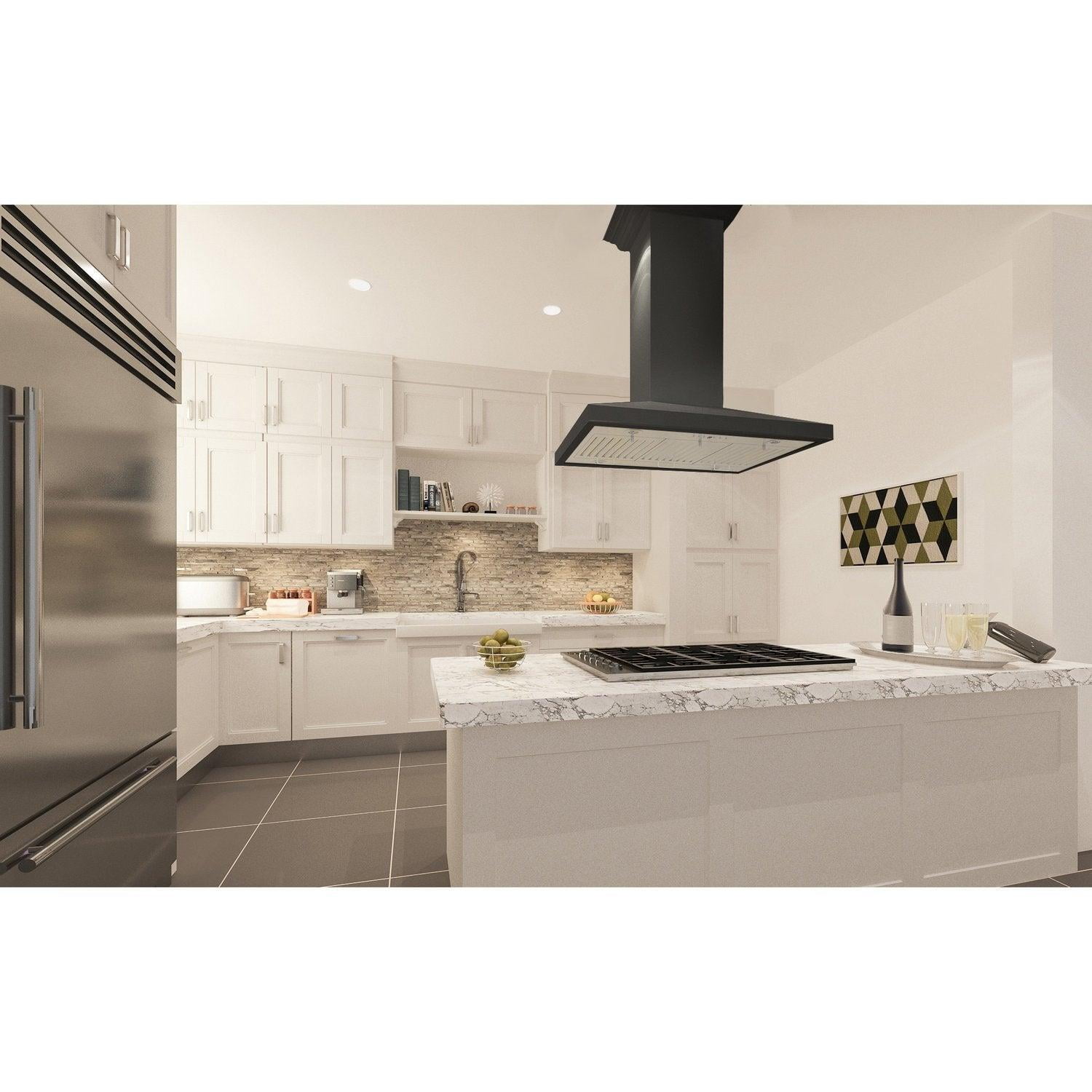 ZLine KBICC36 Designer Series Wooden Island Range Hood With Crown Molding