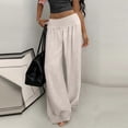 thumbnail image 2 of Lenpel Women's Cotton Linen Pants Pleated Wide Leg Pants Full Length Palazzo Pants Baggy Casual Trousers with Pockets, 2 of 7