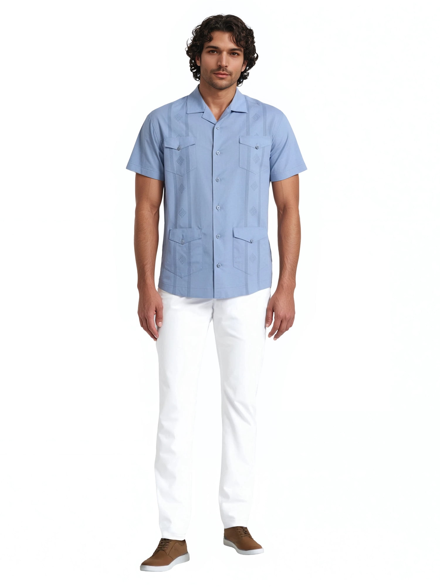 Havanera Men's and Big Men's Camp Collar Guayabera Short Sleeve Button-Down Shirt, Sizes S-5XL