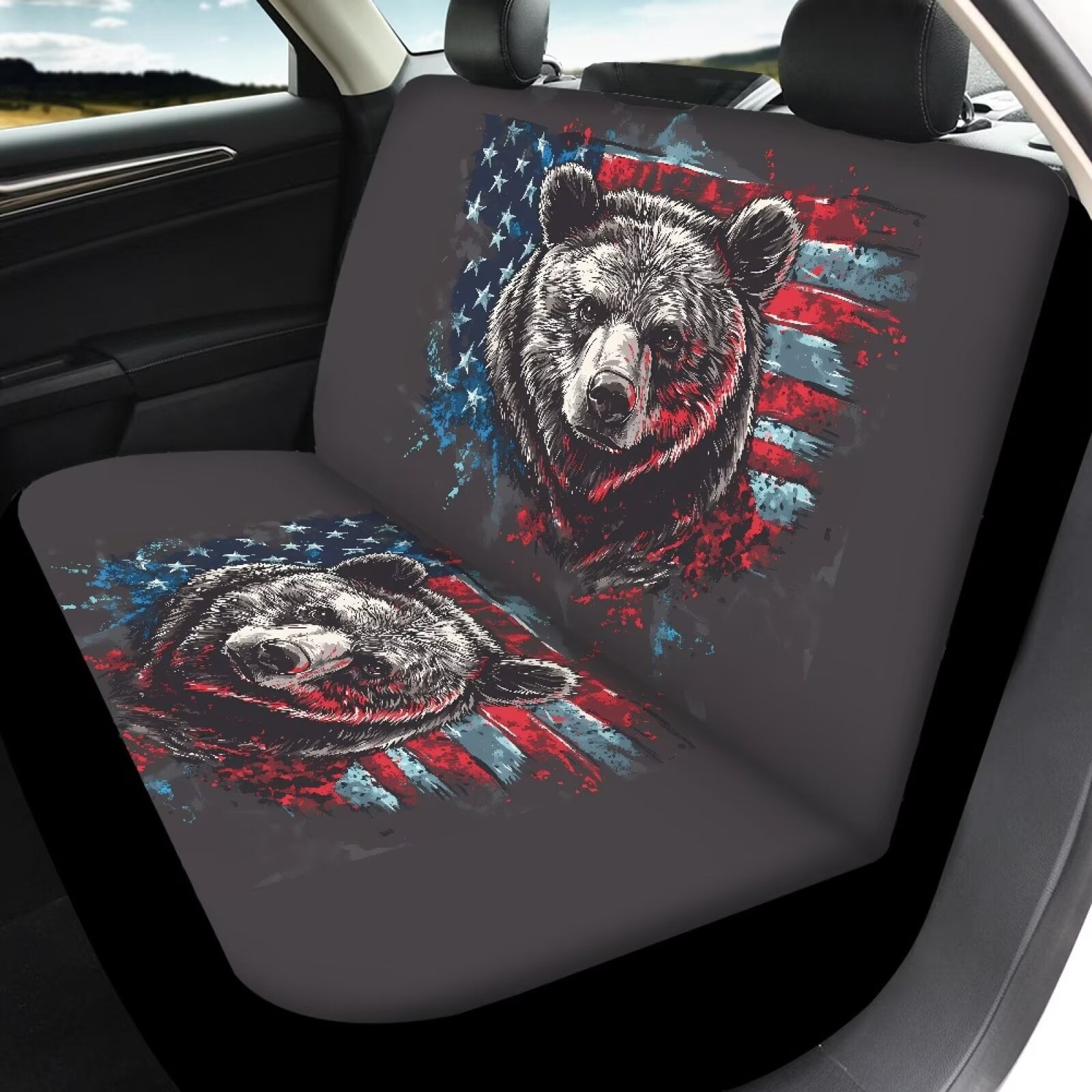 Pzuqiu Bear Head Seat Cover Sets Full Lightweight Full Wrapping Edge Seat Covers Breathable Car Seat Covers Front Seats Back Seats Easy to Install Car Interiors Fit for Most Sedans Truck