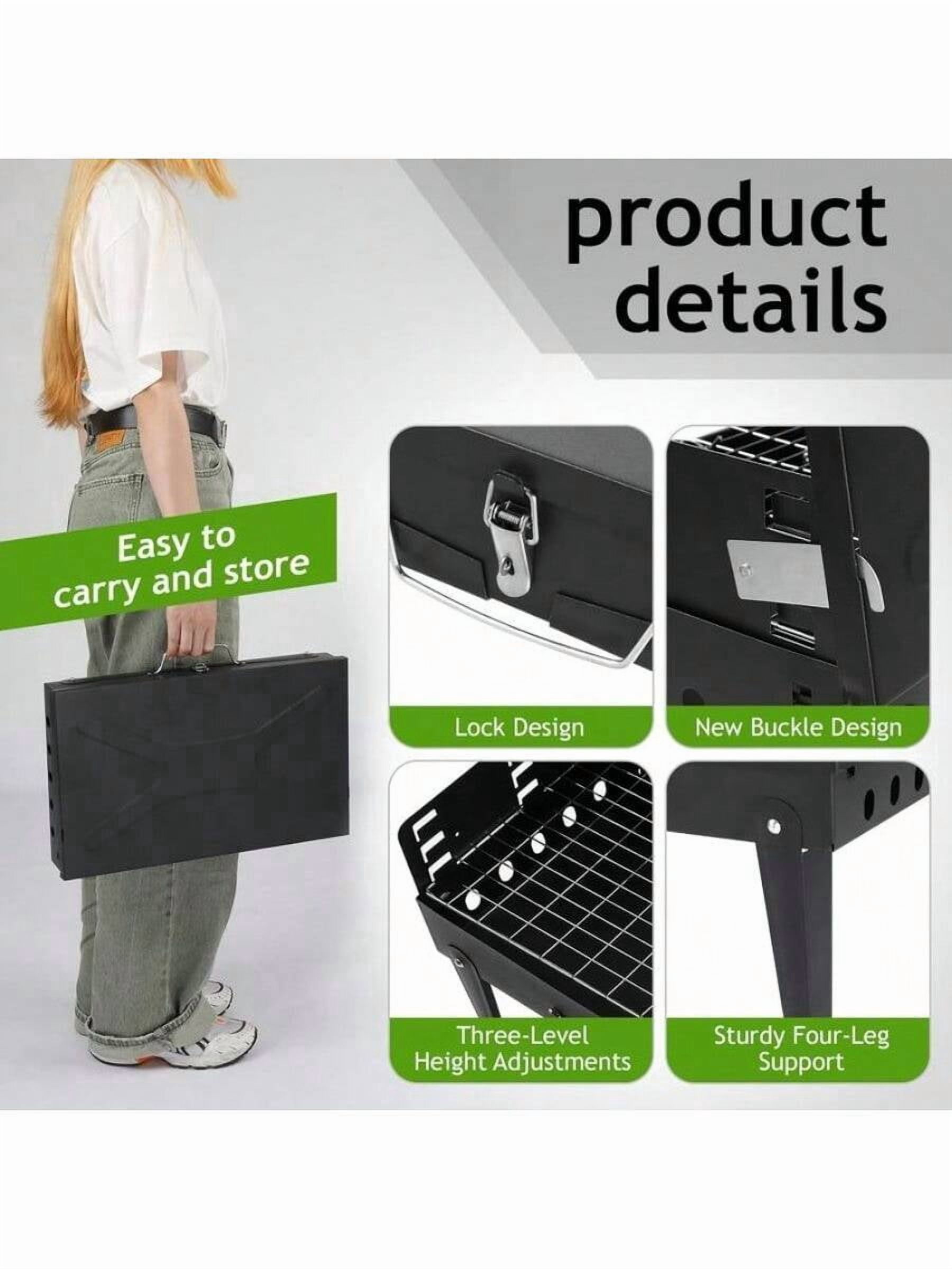[XX]Tiny Small Portable Charcoal Grill, 17x10x18 In. Outdoor Foldable BBQ Grill With Barbecue Accessories & Lid For Cooking Camping Picnic Hiking Beach Party Patio Smokers