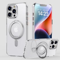 ELEHOLD Case for For iPhone 15 Pro Max Magnetic Clear 360° Ring Stand Case Rugged Cover, MagSafe Compatible, Military Standard Protection, Clear