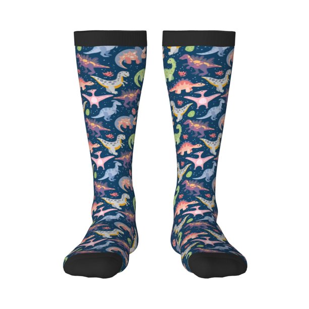Fotbe Dinosaur Calcetas Divertidas Estampadas para Hombre y Mujer, Calcetas de Algodón hasta la Rodilla para Caminar, Correr, Enfermería y Embarazo
