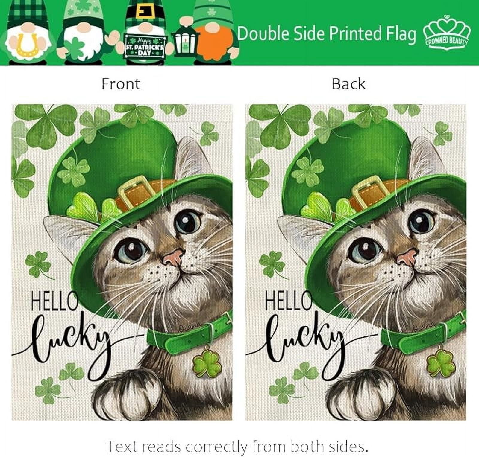 St Patricks Day Cat House Flag Double Sided Large Burlap Holiday Flag for Outside Yard