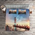 thumbnail image 2 of Ambesonne Lighthouse Quilted Coverlet 3 Pcs, Clouds Sunset at Sea, King Size, Multicolor, 2 of 2