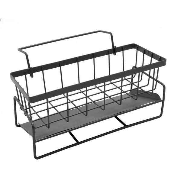 Kitchen Sink Sponge Holder, Self - Drain Caddy Organizer, Grey Storage with Removable Rack