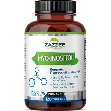 Zazzee Naturals Myo-Inositol Capsules, 2000 mg per Serving, 120 Vegan Capsules, Ideal Dosage for 40:1 Ratio, All-Natural Hormone Balance & Ovarian Support, Non- GMO