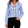 thumbnail image 6 of CBASIHI Womens Striped Button Down Shirts- Collared Loose Fit Casual Trendy Long Sleeve Fall Tops Blue Size M, 6 of 7