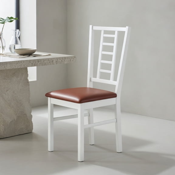 Resenkos PU Leather Upholstered Wood Dining Chairs Set of 2, Comfortable Chair with Slatted Back for Restaurant, Kitchen, White