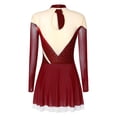 thumbnail image 4 of SiiRoh Women's Sparkly Rhinestone Figure Skating Dress Long Sleeve Keyhole Back Lyrical Dance Dress Burgundy M, 4 of 5