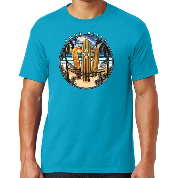 Mens Manu Bay Surf Company JUST CHILL SURFING T-shirt, 2XL Cali Blue