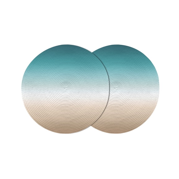 Teal Beige Ombre Cream Round 15 Inch Placemats Set of 2, Modern Turquoise Abstract Art Aesthetics HeatResistant Non Slip Place Mats for Dining Table, Wipeable Kitchen Table Mats for Housewarming