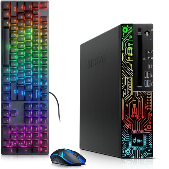 Restored Lenovo RGB Desktop PC SFF Intel Core i5-8500 8th Gen 16GB DDR4 RAM 512GB SSD GeForce GTX 1050 Ti RGB Keyboard & Mouse WiFi Gaming Computer Windows 11 Pro (Refurbished)