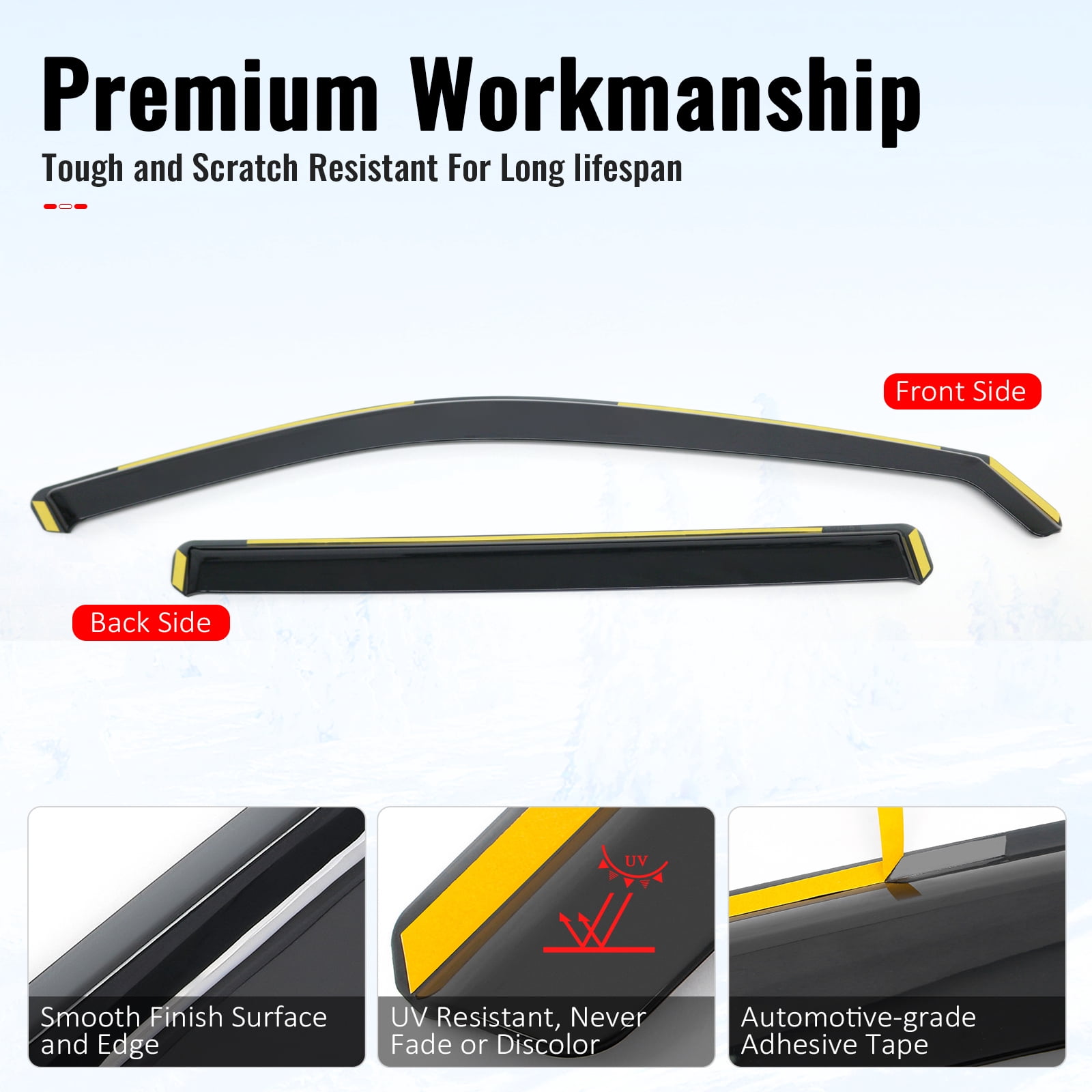 Ikon Motorsports In-Channel Window Visors Sun Shades Vent Rain Guards Deflectors for 2024-2026 Toyota Grand Highlander Black PC Polycarbonate 4PCS