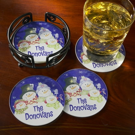 Personalized Snow Family Coasters