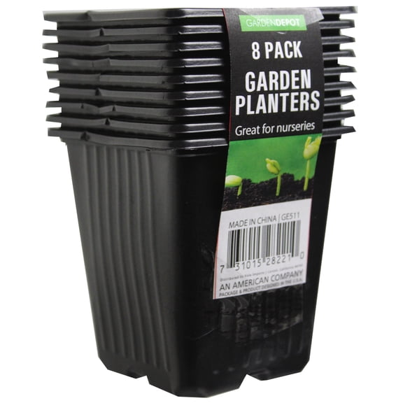 8 Pack Square Plastic Garden Planter Pots for Seedlings, Herbs, Flowers and Small Plants, Lightweight Durable Indoor Outdoor Growing Containers, Black