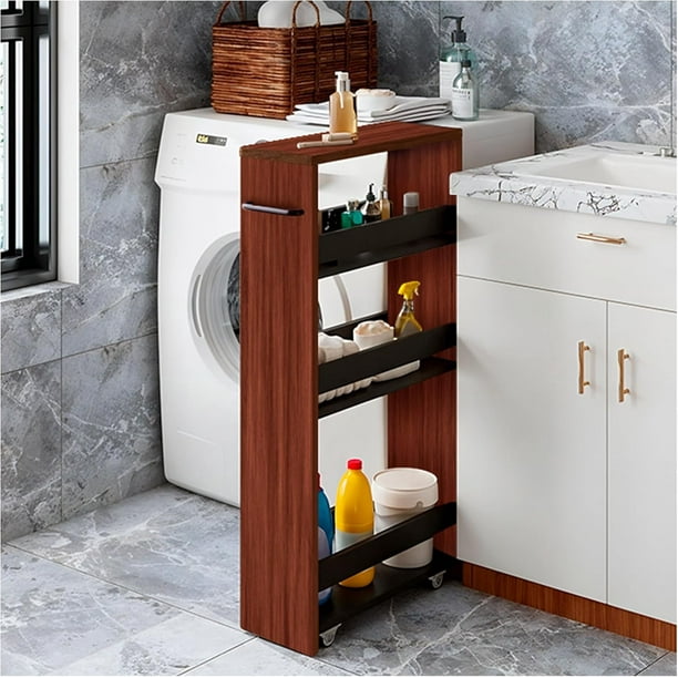 Carrito de Servicio Delgado de 4 Niveles con Ruedas para Espacios Pequenos Mueble Organizador Deslizante para Cocina con Deflectores de Seguridad y Mango Ergonomico