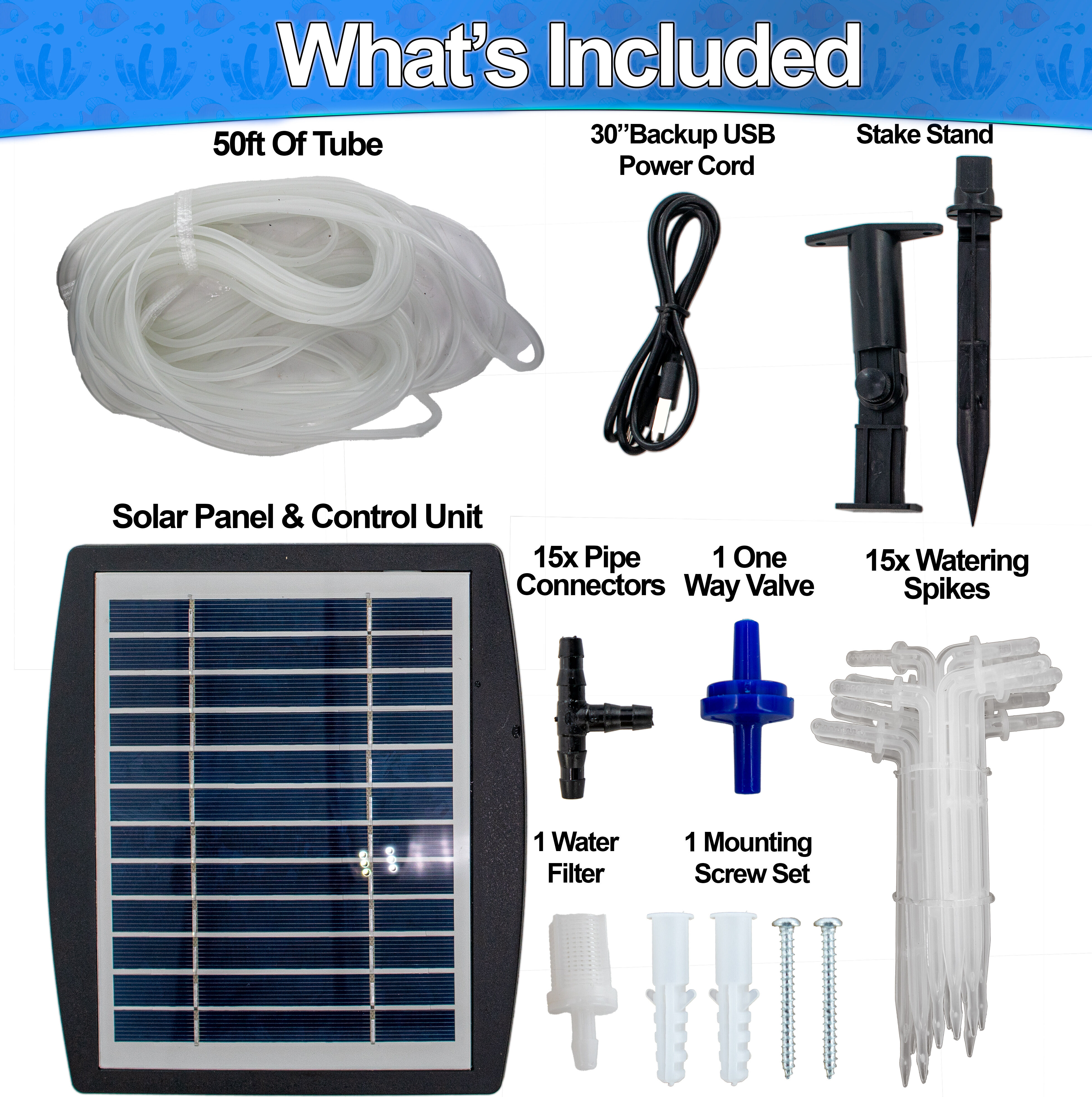 Solar Self Watering Plant Drip Irrigation System for 15 Plants Multiple Automatic Control Modes - Portable DIY Kit for Indoor/Outdoor Gardens, Patios, Balconies, and Vacation Plant Care