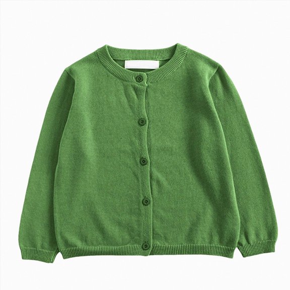 Splozh Unisex Cardigan for Girls Boys, Button Down V-Neck Long Sleeve Cotton Sweaters Toddler Boy Sweatshirt,Green,5-6 Years
