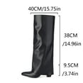 thumbnail image 6 of Knee High Fold over Boots for Women Winter Fall Leather Pointed Toe Cover Heels Pull on Wide Calf Foldover Long Tall Boots, 6 of 8